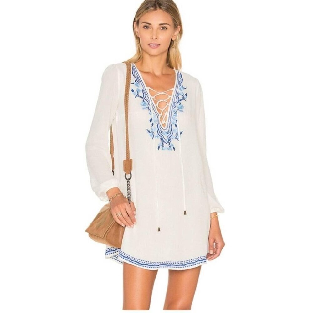 Lovers + Friends White and Blue Mini Dress